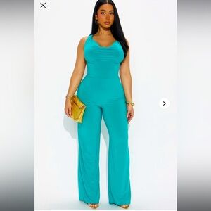 Fashion Nova ‘Calling You Over Wide Leg Jumpsuit - Jade’